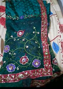 Embroidered Teal Green Saree