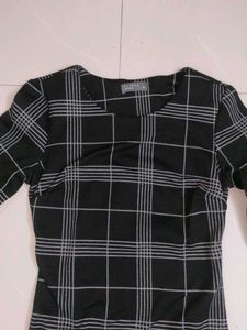 korean style checks formal mini dress for women