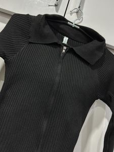 Zip Up Fitted Top Black