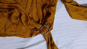 Women Mustard Yellow Tieup Viscose Full Sleeve Top
