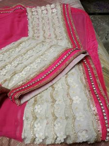Pink &amp; Cream Embellished Sari
