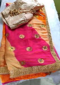 Gorgeous Embroidered Saree with Stitched Blouse
