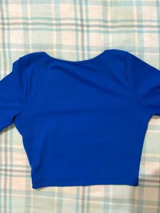 Blue Ribbed Long Sleeve Top