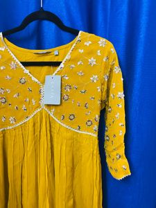 Mustard Yellow Embroidered Kurta