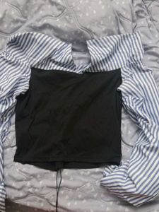 Lace-Up Corset Top with Striped Shirt