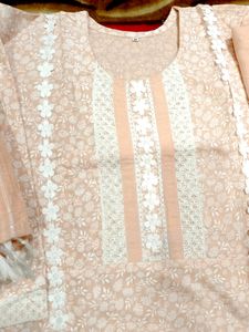 Peach Colour 3 Piece Kurta Sets With AfghaniSalwar