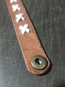 Brown Leather Bracelet with White Resham Stitching