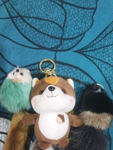 Set Of 3 Cute Suffted Squirrels Key Chain.