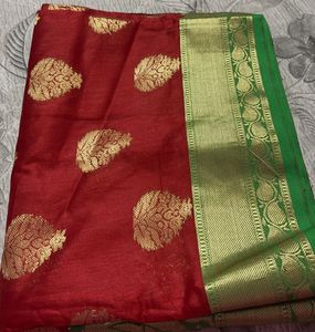 Cotton Silk Zari Weaving Saree All Over Leaf Desig