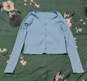 Light Blue Ribbed Cardigan