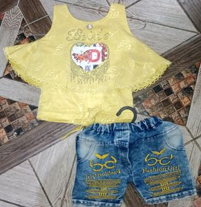 (1.5 Yr-2.5yr)Yellow Top With denim Shorts