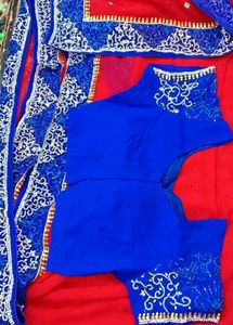 Red &amp; Blue Embellished Saree