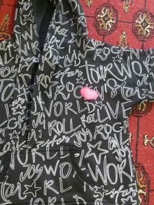 Girls Black Graphic Hoodie