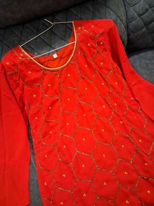 Red Embroidered Kurta Set 42 xl size