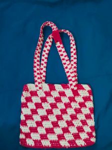 Handmade Crocheted Checkered Bag