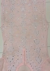 Chickenkari Mirror Work Pink And White Kurti Set