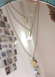 Gold 3 Layered Charm Necklace