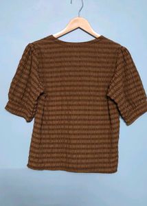 Brown Checked Button-Down Top