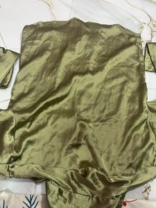 Olive Green Satin Button-Down Shirt