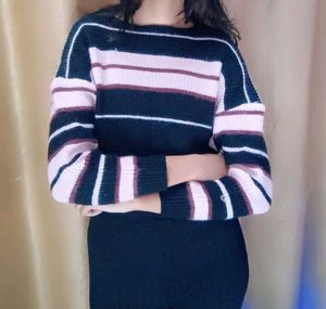 Stylish Striped Knit Crop Sweater – Brand New