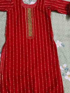 Red Embroidered Kurta Set