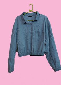 Cute Light Blue Crop Denim Shirt