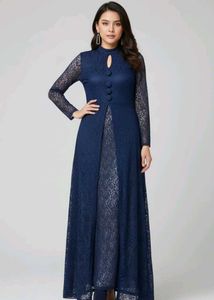 Elegant Navy Blue Lace Maxi Dress