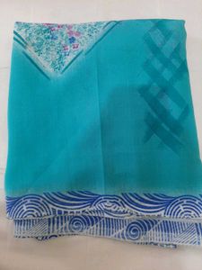 86)New Blue Printed Saree