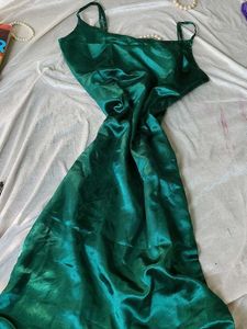 Hot Satin Green Silk Party Wear Slim fit Dress