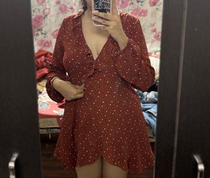 Brown Printed Wrap Dress