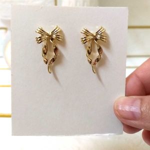 Bow Drop Earrings - Gold Tone