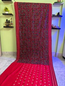 Weaving Katha Stitch Silk Saree
