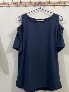 Navy Cold Shoulder Top