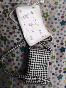 Two Embroidery White And Black Sling Bag
