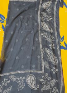 Navy Blue Printed Scarf