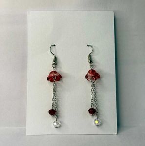 🌷Unique Handmade Red Floral Drop Chain Earrings ✨