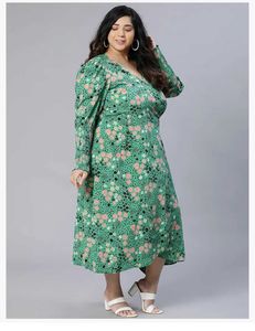 Plus Size Floral Printed Wrap Midi Dress