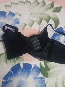 Floral Embroidered Black Bra