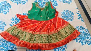 Beautiful Red And Green Baby Girl Pattu Frock