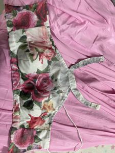 Floral Print Halter Neck  Blouse With Wide Lahenga