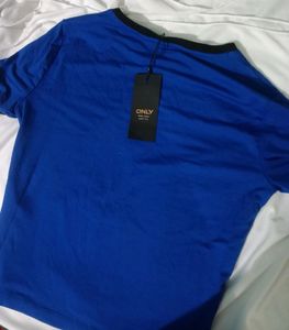 Round Neck BLUE CONTRAST TIPPING T-SHIRT,