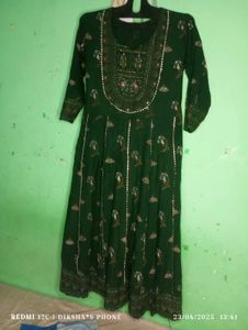 Dark Green Embroidered Anarkali Kurti