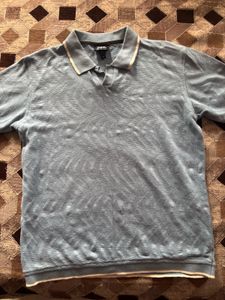 Zara Blue Textured Polo Shirt - Size M