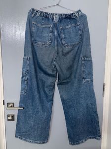 Wide Leg Denim Cargo Pants