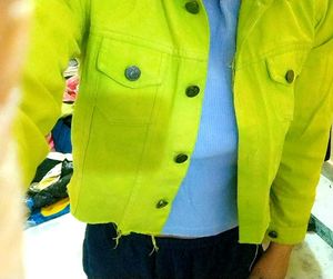Stylish Crop Lime Green Denim Jacket For Girls