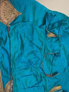 Teal Saree with Gold Embroidery