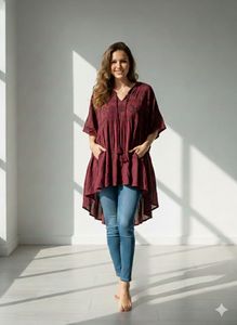Maroon Tunic Top - Bohemian Style