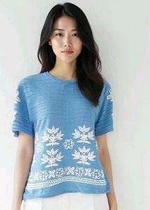 Blue Embroidered Women's Top