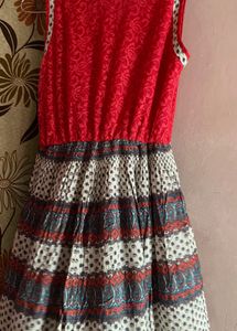 Red &amp; White Print Dress