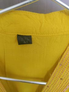 Mustard Yellow Kurta Pant Set With Hand Embroidery